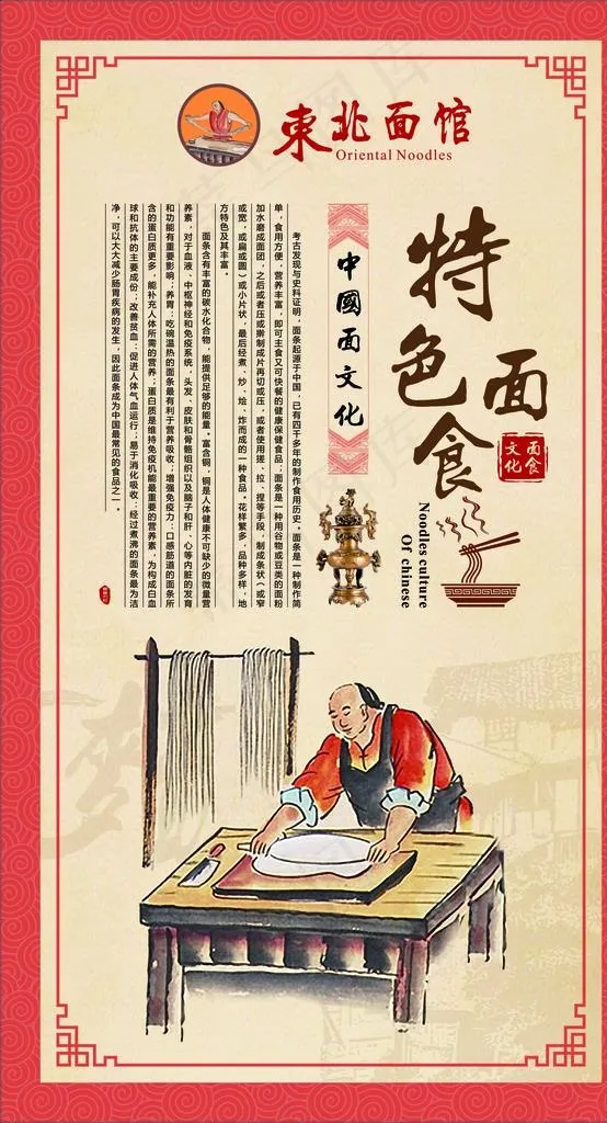面馆复古海报背景展板图片cdr矢量模版下载