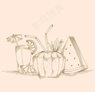 手绘西瓜柠檬椰子汁图片