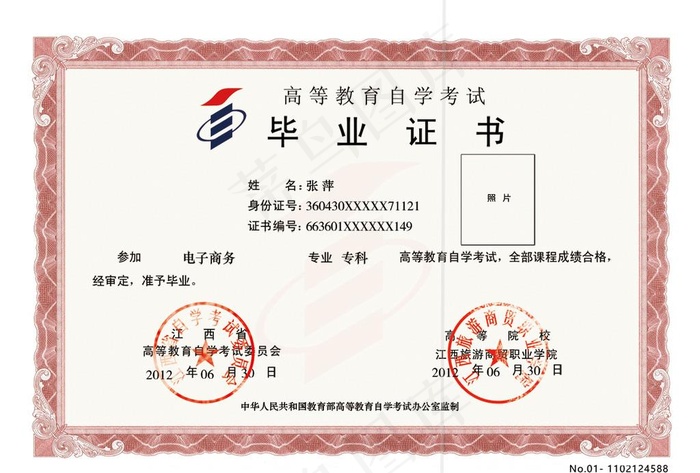 自考毕业证书图片psd模版下载