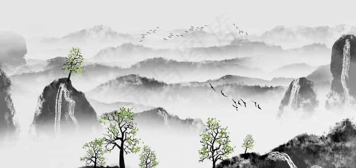 水墨山水图片(2941X1483(DPI:100))psd模版下载