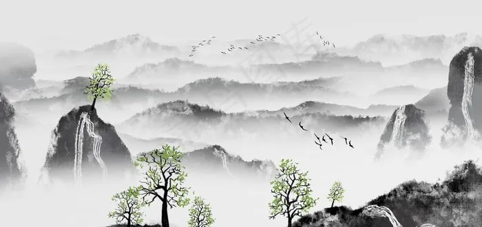 水墨山水图片(2941X1483(DPI:100))psd模版下载
