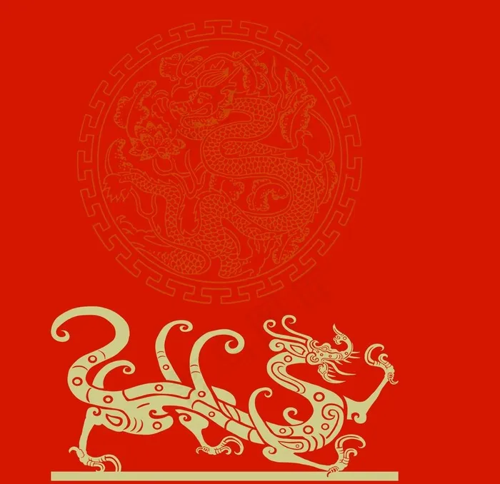 大红底金色中国龙图片psd模版下载