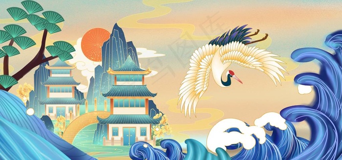 中国风山水插画图片