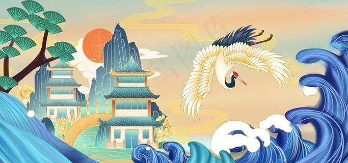 中国风山水插画图片