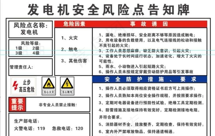 发电机安全风险点告知牌图片cdr矢量模版下载