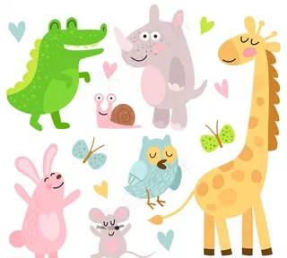 9款彩色可爱动物矢量素材图片
