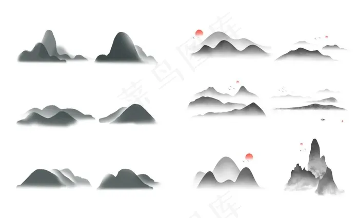 水墨山图片psd模版下载