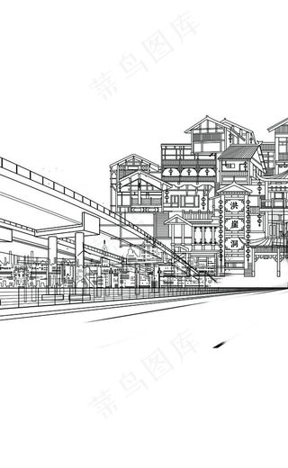 重庆地标建筑线条矢量图洪崖洞图片