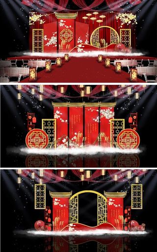 古典红色新中式婚礼效果图图片