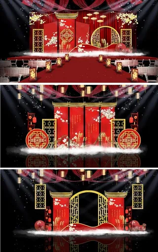 古典红色新中式婚礼效果图图片