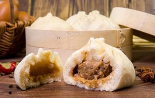 肉包子美食早餐背景海报素材图片