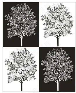 鸟和树展板 黑白挂画图片