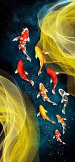 玄关新中式九鱼图背景墙图片