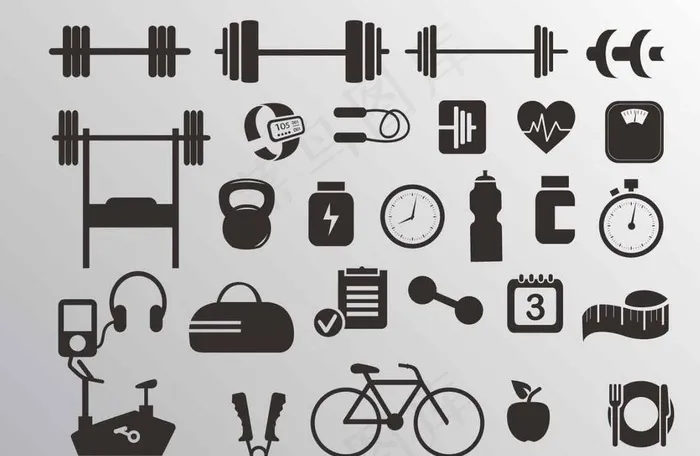 健身器材 剪影图片ai矢量模版下载