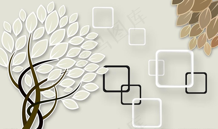3d方框手绘树木叶子图片