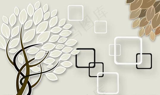 3d方框手绘树木叶子图片