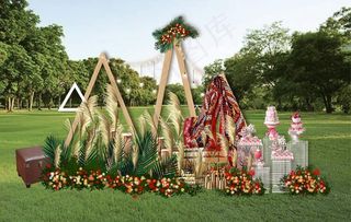 原木风户外婚礼迎宾区效果图图片