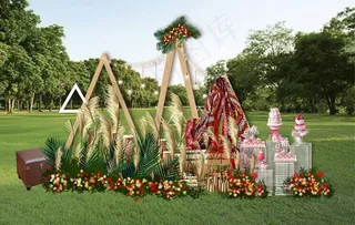 原木风户外婚礼迎宾区效果图图片