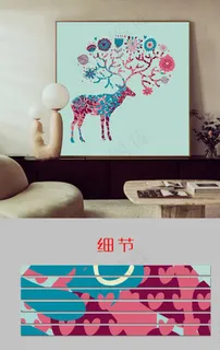 现代北欧小清新梦幻鹿儿童房挂画图片