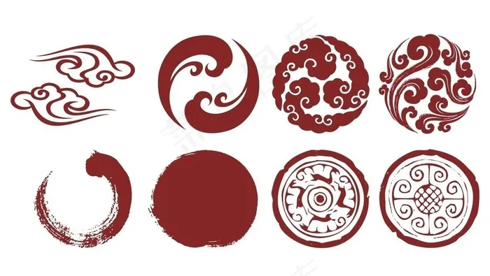 书法笔触云纹瓦当纹样古典传统图片cdr矢量模版下载