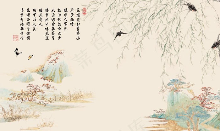 山水古诗背景墙图片