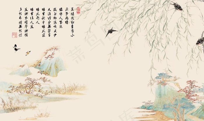 山水古诗背景墙图片(9072X5670(DPI:72))psd模版下载