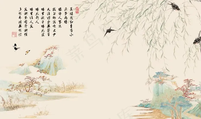 山水古诗背景墙图片(9072X5670(DPI:72))psd模版下载