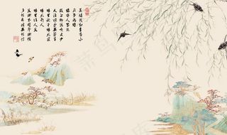山水古诗背景墙图片