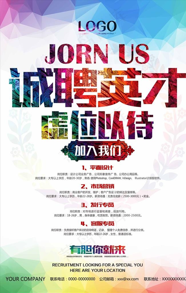 高清公司招聘海报宣传单设计ps图片