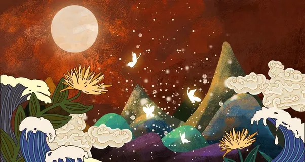 国潮复古风海报背景手绘背景图片