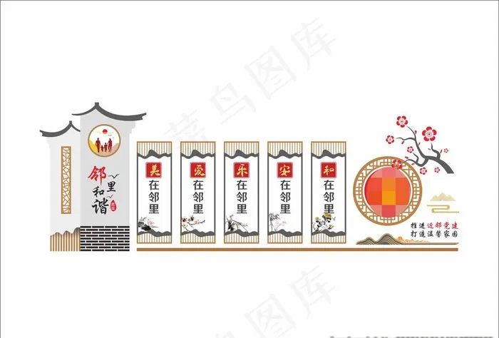 邻里文化背景墙图片cdr矢量模版下载