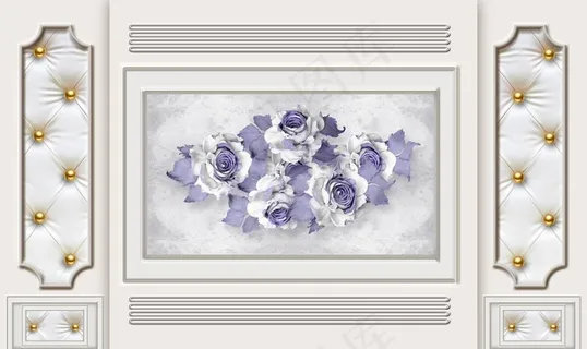 欧式软包蓝色电视背景墙图片