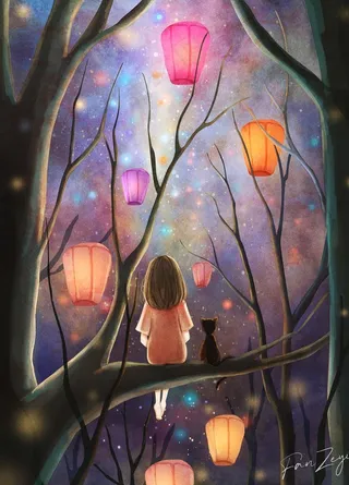 千灯花火大会插画图片