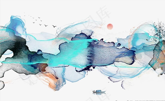 新中式抽象水墨唯美山水背景墙图片