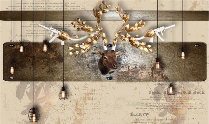 复古麋鹿鹿角餐饮酒吧背景墙图片