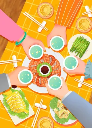 团圆插画 聚餐插画图片