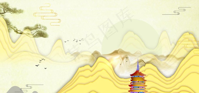 中式背景插画图片(7087X3543(DPI:150))psd模版下载