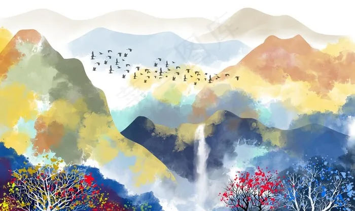 山水画图片(9071X5669(DPI:72))psd模版下载