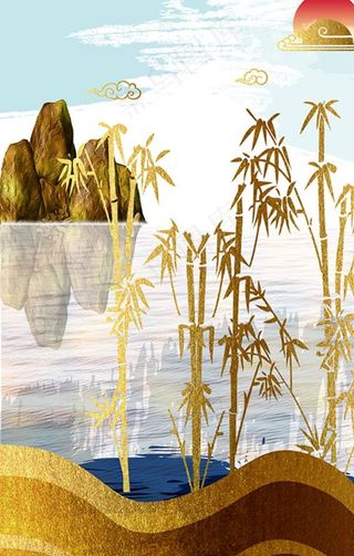 新中式现代抽象装饰画图片