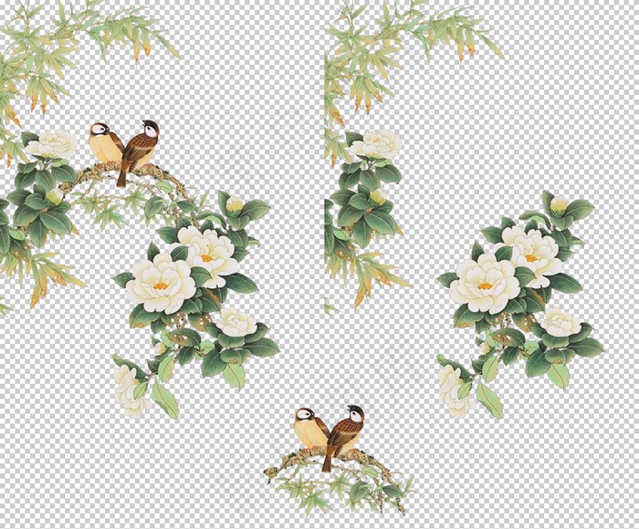 古风 国风 工笔画花 免抠素材图片