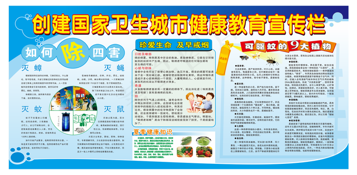 创建国家卫生城市健康教育宣传栏图片cdr矢量模版下载