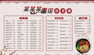 面馆价格表图片