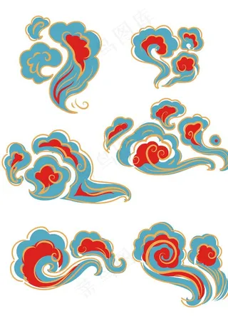 祥云石绿敦煌色套图矢量素材图片