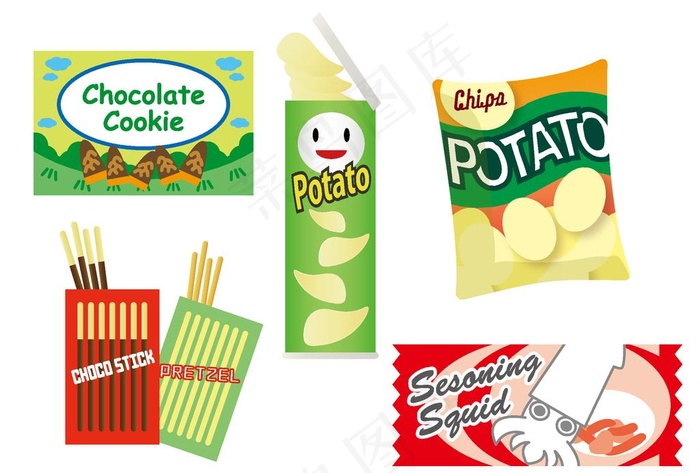 零食卡通插画图片ai矢量模版下载