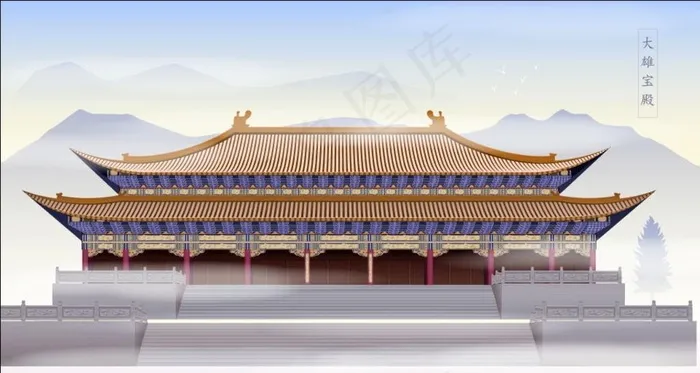 手绘古代建筑图片ai矢量模版下载