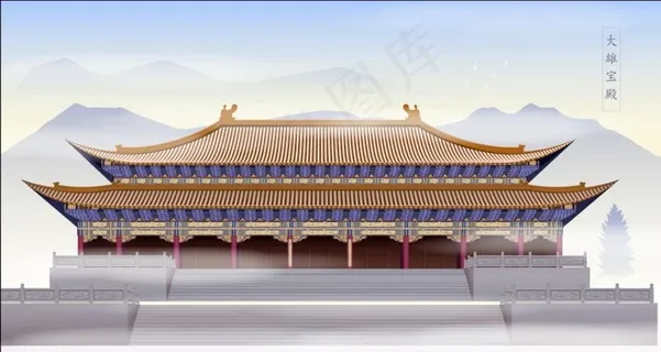 手绘古代建筑图片