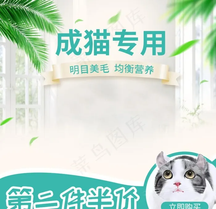 绿色小清新宠物用品猫咪猫粮主图图片psd模版下载
