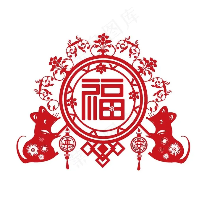 2020鼠年创意窗花剪纸福字图片ai矢量模版下载