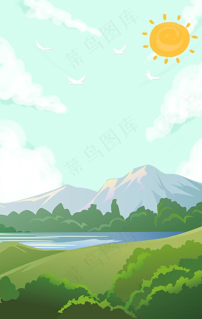 卡通山水风景背景图图片(3545X5315(DPI:150))psd模版下载