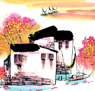 水彩山水画图片